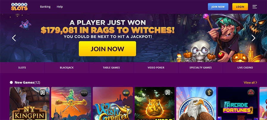 Super Slots homepage